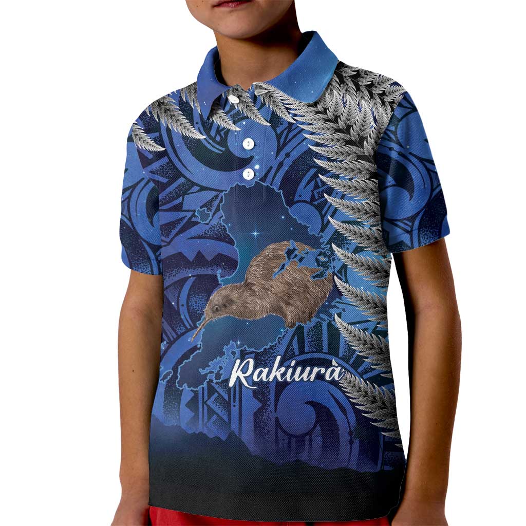 New Zealand Stewart Island Kid Polo Shirt Rakiura Kiwi Maori Glowing Sky LT14 Kid Blue - Polynesian Pride