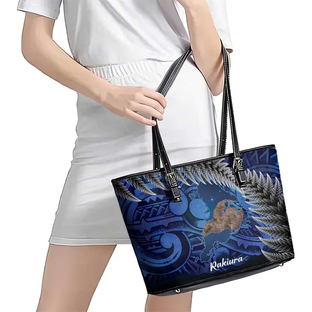 New Zealand Stewart Island Leather Tote Bag Rakiura Kiwi Maori Glowing Sky LT14 - Polynesian Pride