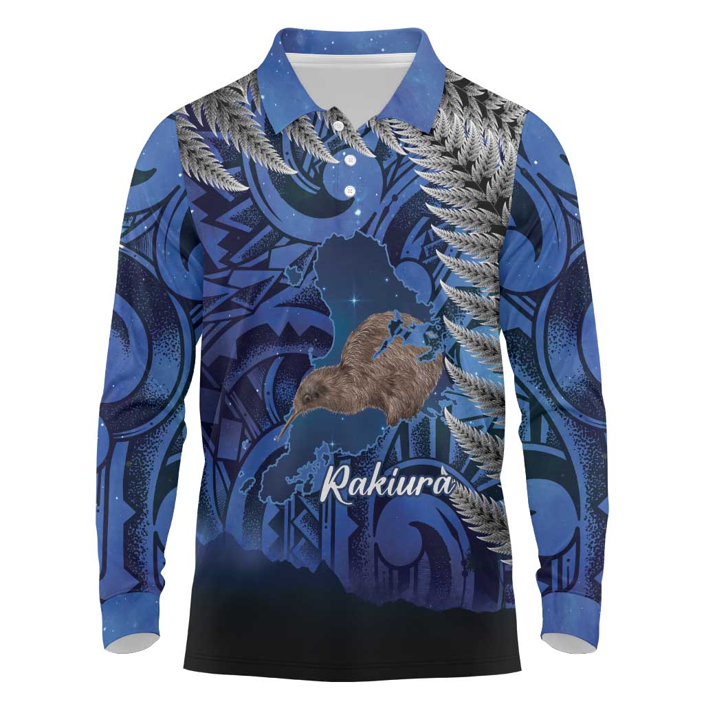 New Zealand Stewart Island Long Sleeve Polo Shirt Rakiura Kiwi Maori Glowing Sky