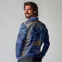 New Zealand Stewart Island Long Sleeve Polo Shirt Rakiura Kiwi Maori Glowing Sky