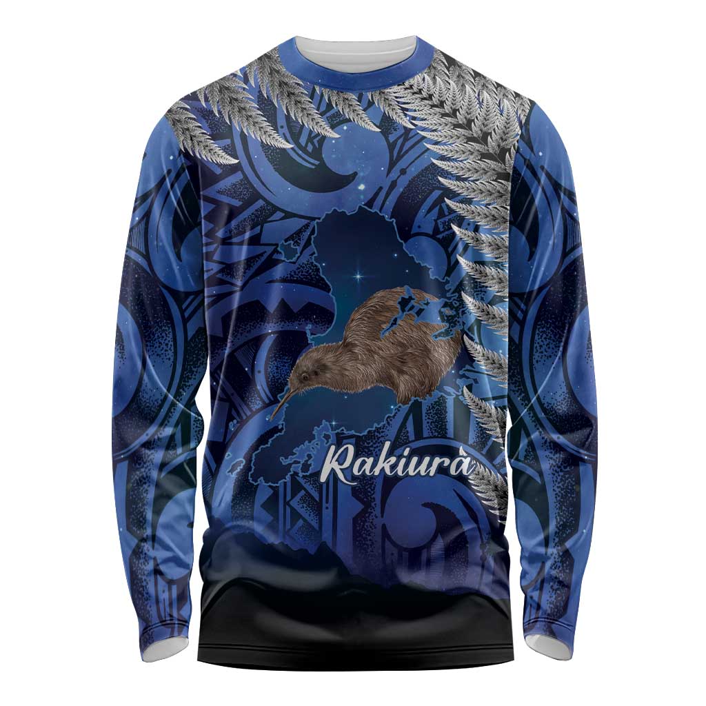 New Zealand Stewart Island Long Sleeve Shirt Rakiura Kiwi Maori Glowing Sky LT14 Unisex Blue - Polynesian Pride