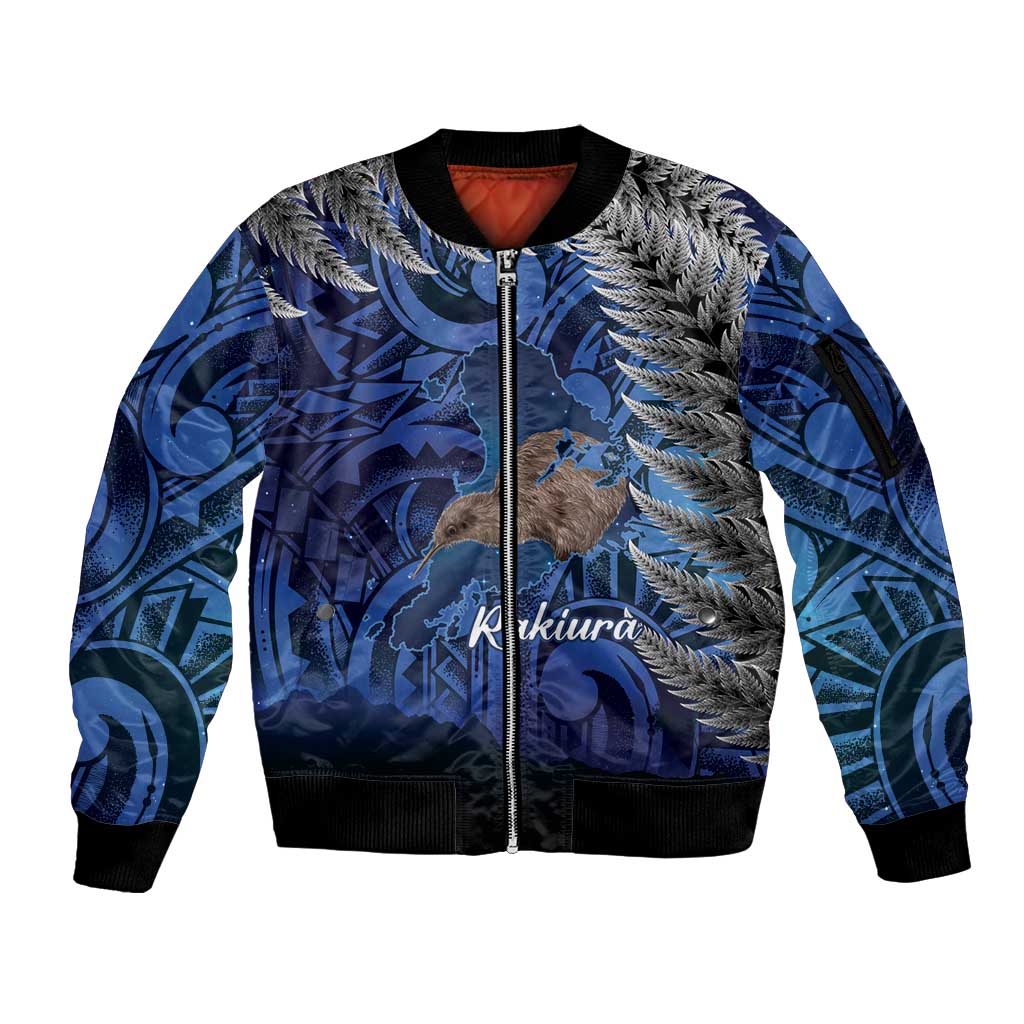 New Zealand Stewart Island Sleeve Zip Bomber Jacket Rakiura Kiwi Maori Glowing Sky