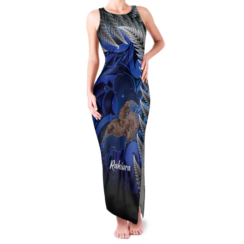 New Zealand Stewart Island Tank Maxi Dress Rakiura Kiwi Maori Glowing Sky LT14 Women Blue - Polynesian Pride