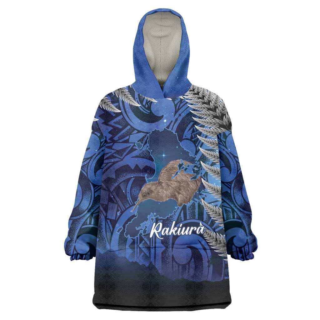 New Zealand Stewart Island Wearable Blanket Hoodie Rakiura Kiwi Maori Glowing Sky LT14 One Size Blue - Polynesian Pride