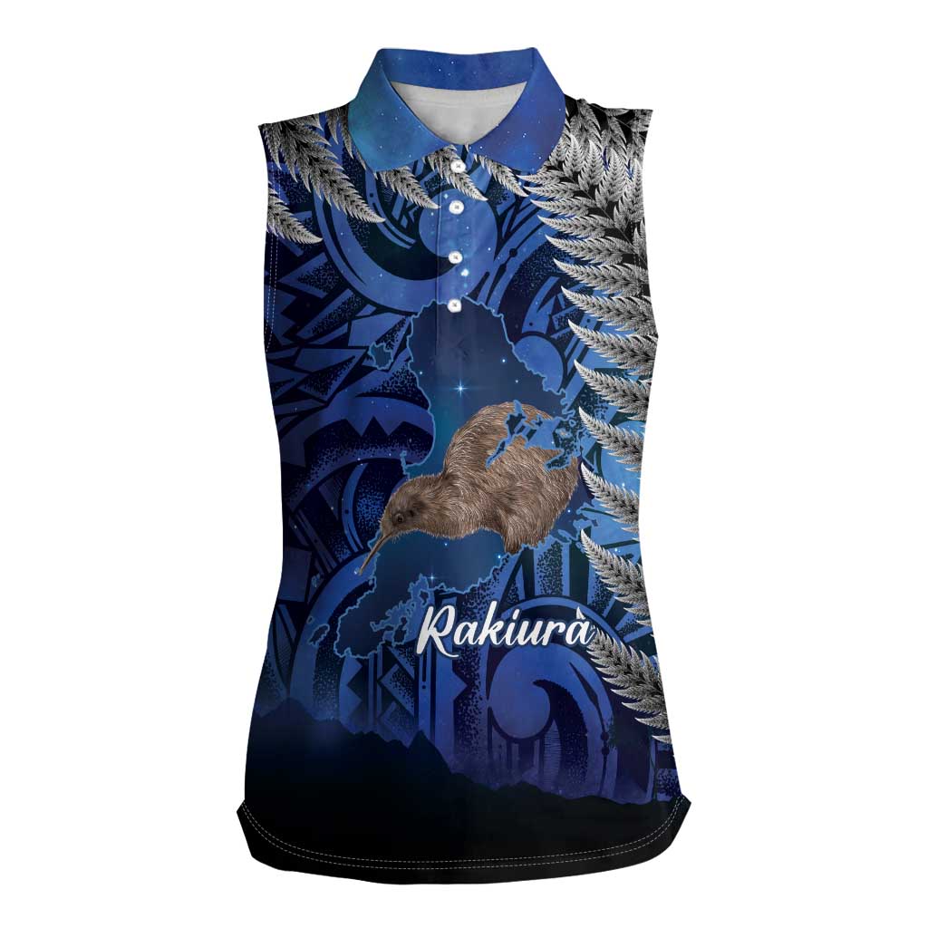 New Zealand Stewart Island Women Sleeveless Polo Shirt Rakiura Kiwi Maori Glowing Sky LT14 Female Blue - Polynesian Pride