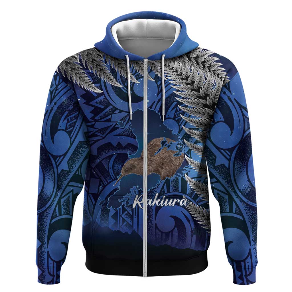New Zealand Stewart Island Zip Hoodie Rakiura Kiwi Maori Glowing Sky LT14 Zip Hoodie Blue - Polynesian Pride