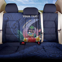 Personalised Guam Liberation Day Back Car Seat Cover Happy 80th Anniversary Fish Hook Mix Tropical Flowers LT14 One Size Blue - Polynesian Pride