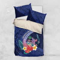 Personalised Guam Liberation Day Bedding Set Happy 80th Anniversary Fish Hook Mix Tropical Flowers LT14 US Twin 172cm x 218cm Blue - Polynesian Pride