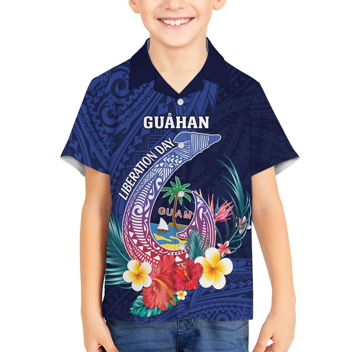 Personalised Guam Liberation Day Hawaiian Shirt Happy 80th Anniversary Fish Hook Mix Tropical Flowers