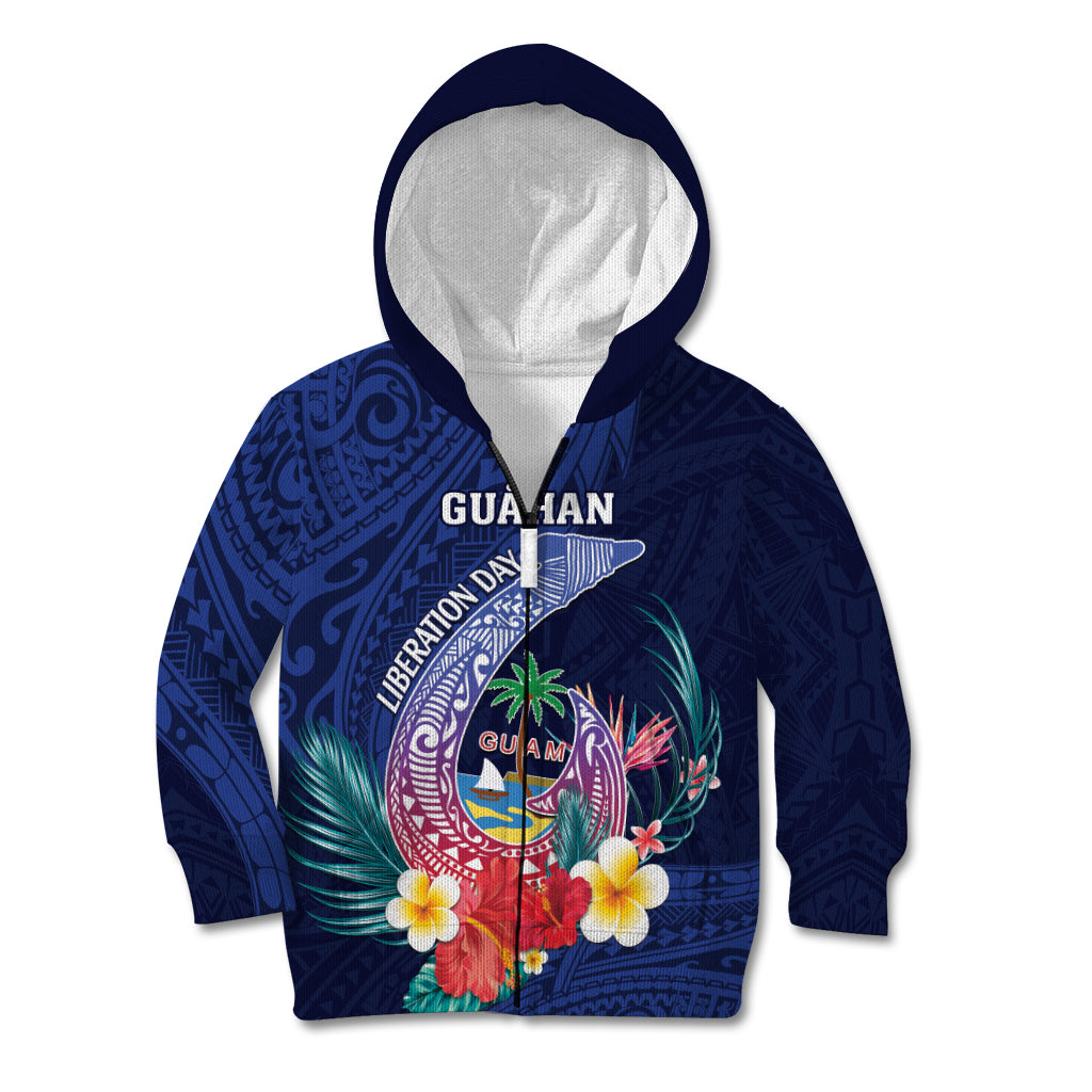 Personalised Guam Liberation Day Kid Hoodie Happy 80th Anniversary Fish Hook Mix Tropical Flowers