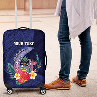 Personalised Guam Liberation Day Luggage Cover Happy 80th Anniversary Fish Hook Mix Tropical Flowers LT14 Blue - Polynesian Pride