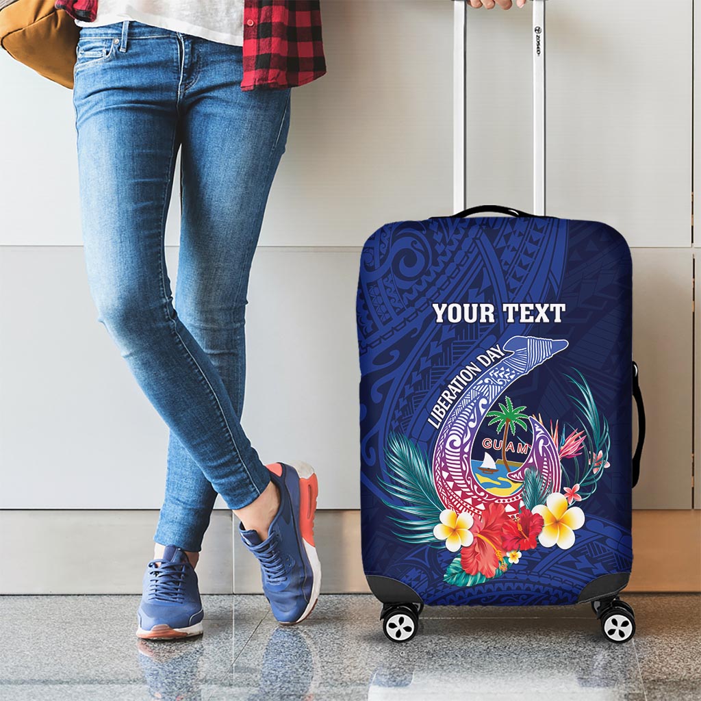 Personalised Guam Liberation Day Luggage Cover Happy 80th Anniversary Fish Hook Mix Tropical Flowers LT14 - Polynesian Pride