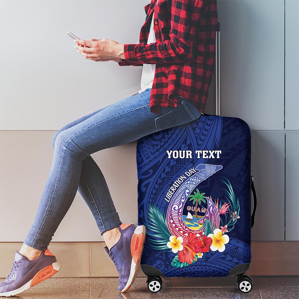 Personalised Guam Liberation Day Luggage Cover Happy 80th Anniversary Fish Hook Mix Tropical Flowers LT14 - Polynesian Pride