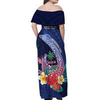 Personalised Guam Liberation Day Off Shoulder Maxi Dress Happy 80th Anniversary Fish Hook Mix Tropical Flowers