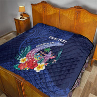 Personalised Guam Liberation Day Quilt Happy 80th Anniversary Fish Hook Mix Tropical Flowers