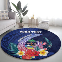 Personalised Guam Liberation Day Round Carpet Happy 80th Anniversary Fish Hook Mix Tropical Flowers