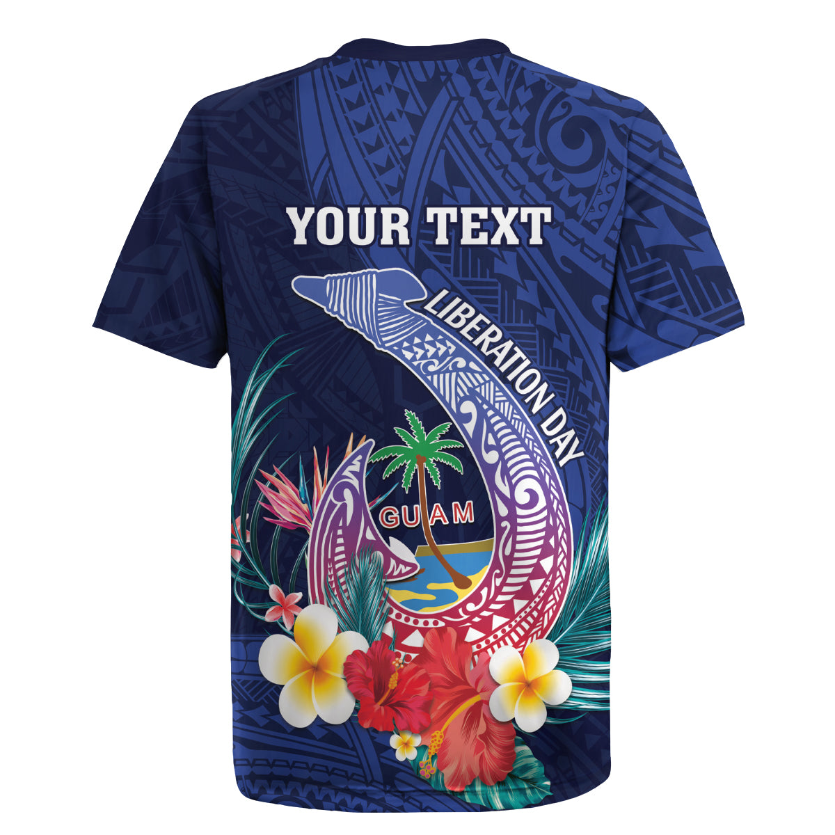 Personalised Guam Liberation Day Rugby Jersey Happy 80th Anniversary Fish Hook Mix Tropical Flowers