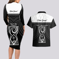 Guam Liberation Day Couples Matching Long Sleeve Bodycon Dress and Hawaiian Shirt Biba Guahan Chamorro 80th Anniversary - Black LT14 - Polynesian Pride