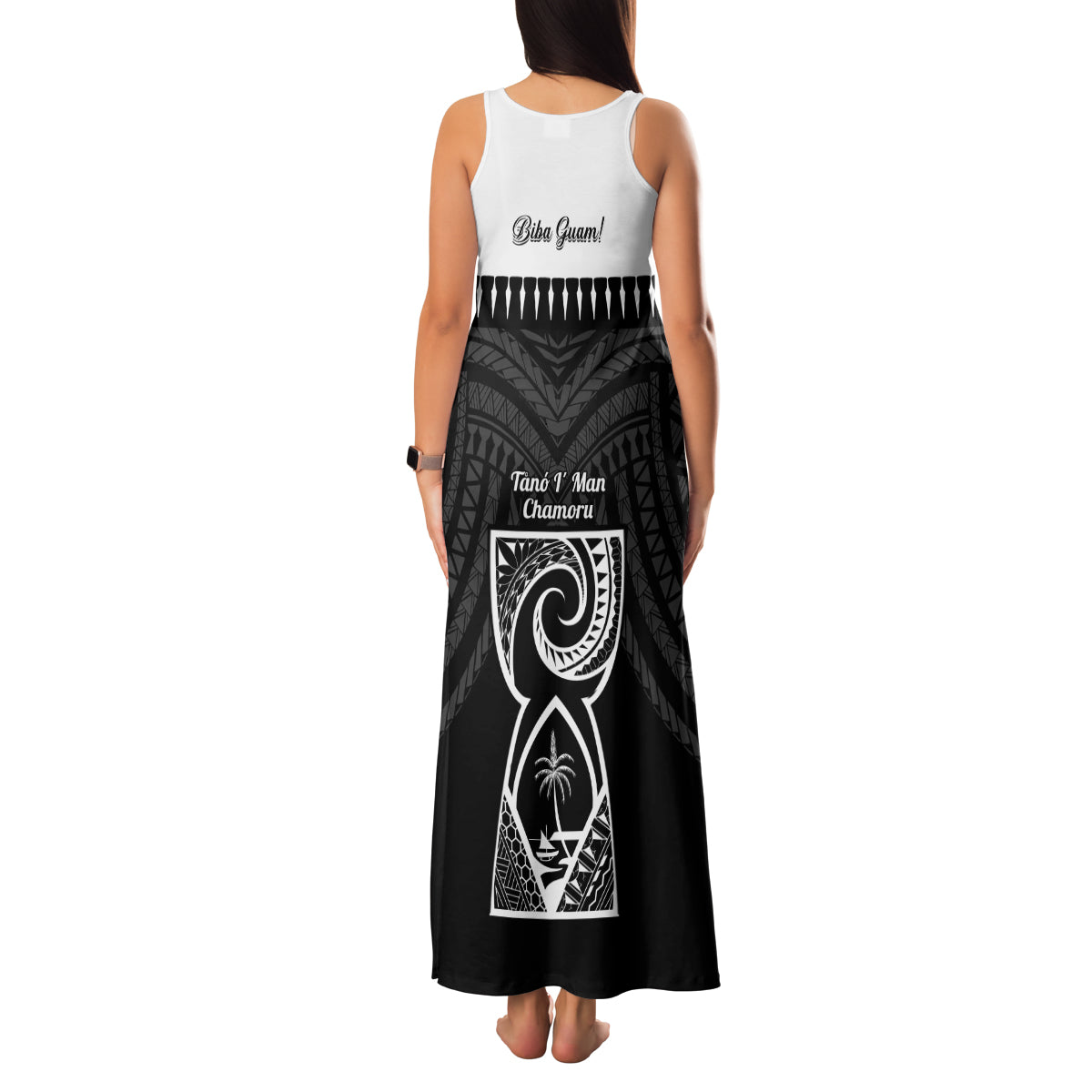Guam Liberation Day Family Matching Tank Maxi Dress and Hawaiian Shirt Biba Guahan Chamorro 80th Anniversary - Black