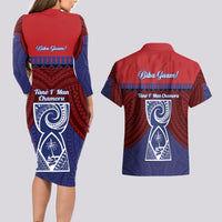 Guam Liberation Day Couples Matching Long Sleeve Bodycon Dress and Hawaiian Shirt Biba Guahan Chamorro 80th Anniversary - Blue LT14 - Polynesian Pride