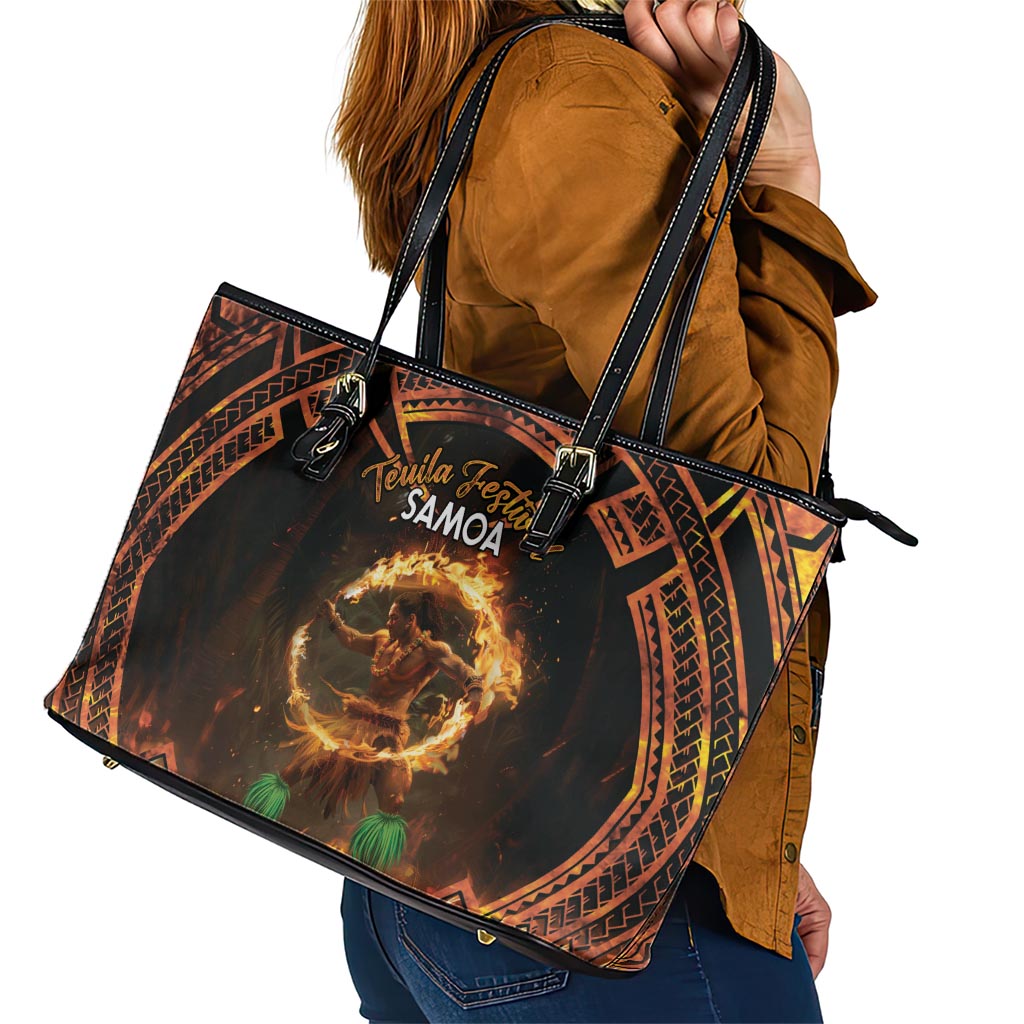 Samoa Teuila 2024 Festival Leather Tote Bag Samoan Siva Afi With Red Gingers