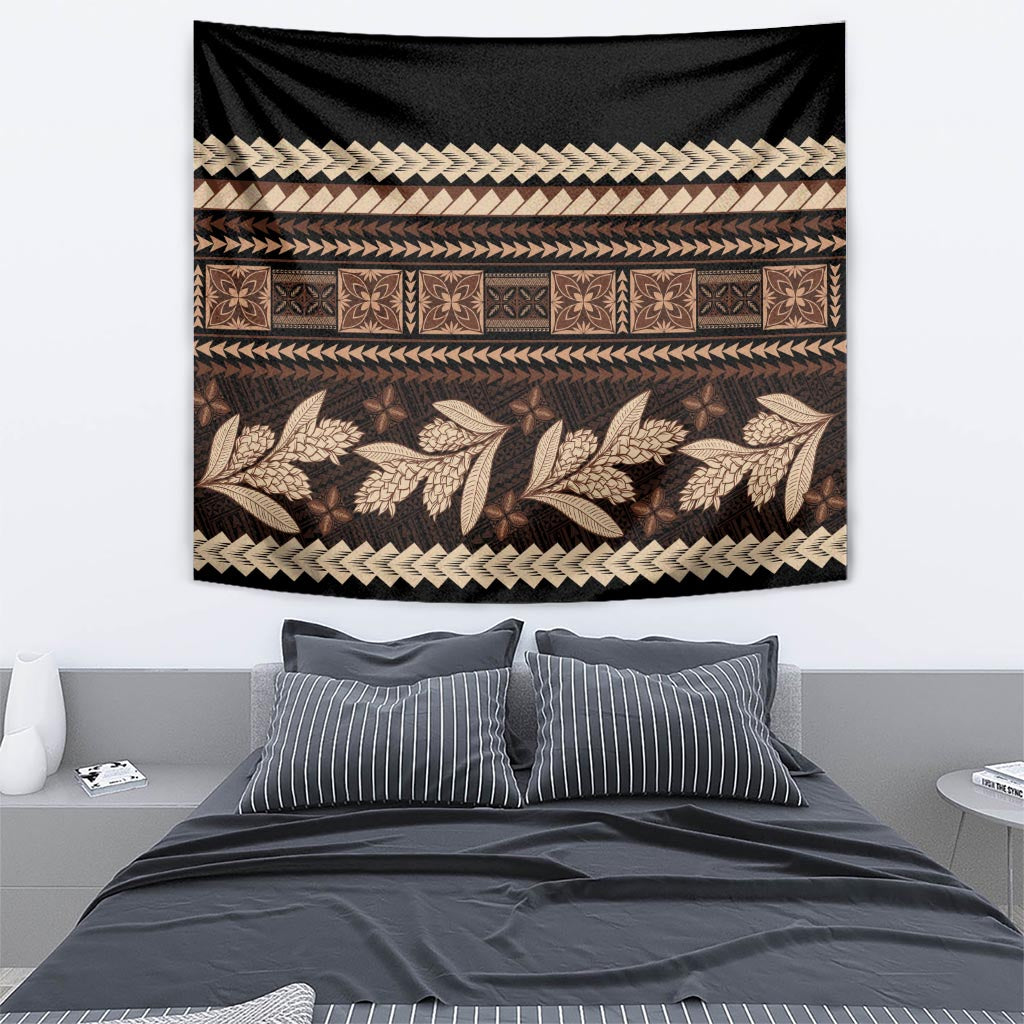 Black Samoa Siapo Teuila Flowers Tapestry LT14 - Polynesian Pride