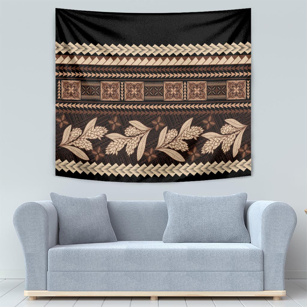 Black Samoa Siapo Teuila Flowers Tapestry LT14 - Polynesian Pride