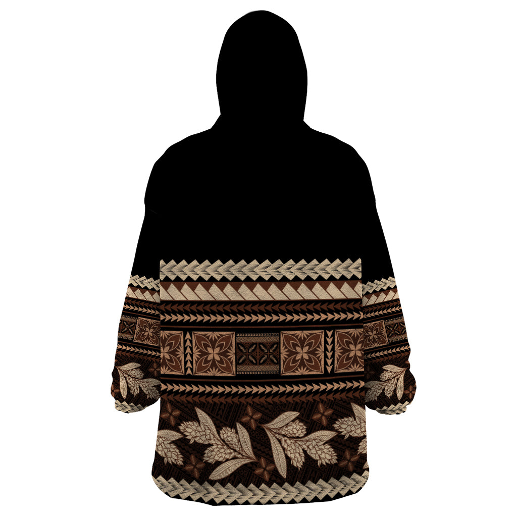 Black Samoa Siapo Teuila Flowers Wearable Blanket Hoodie