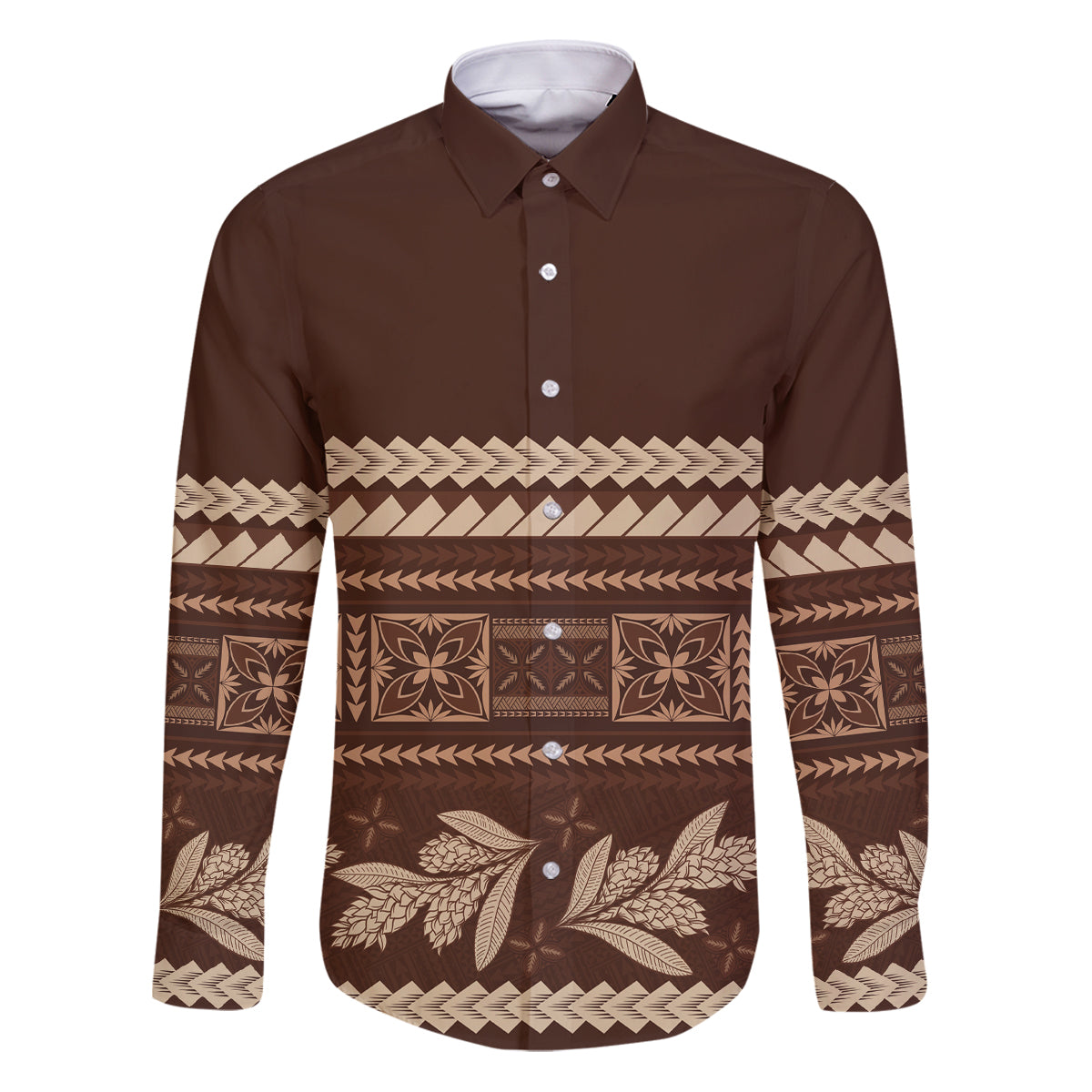 Brown Samoa Siapo Teuila Flowers Family Matching Puletasi and Hawaiian Shirt