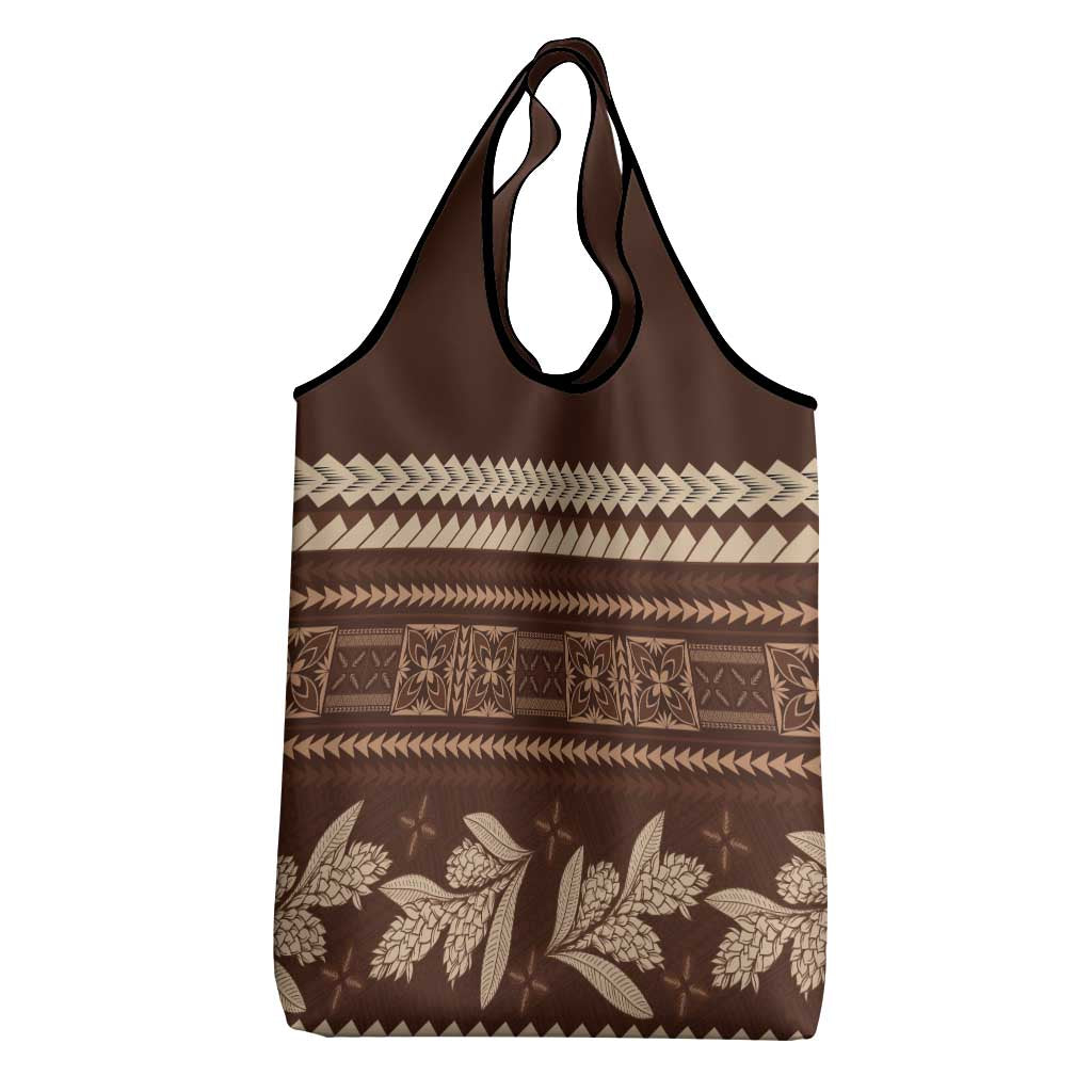 Brown Samoa Siapo Teuila Flowers Grocery Bag
