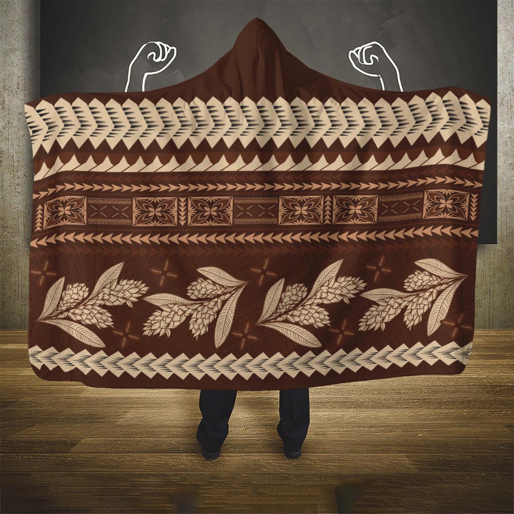 Brown Samoa Siapo Teuila Flowers Hooded Blanket