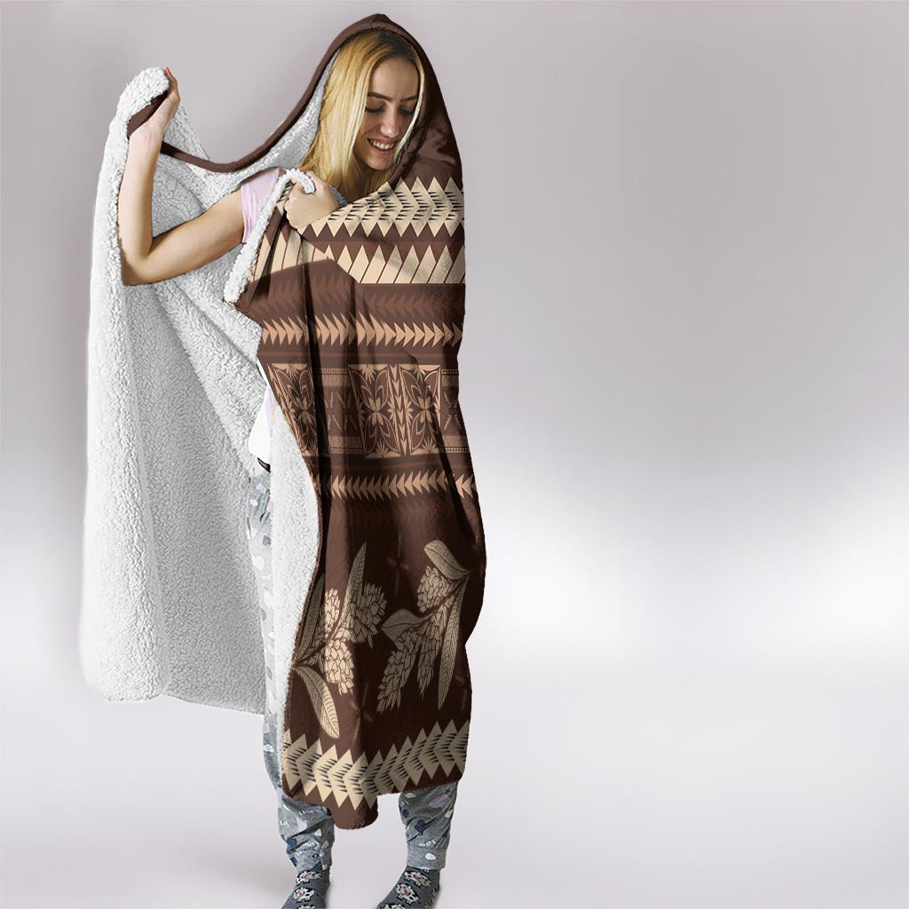 Brown Samoa Siapo Teuila Flowers Hooded Blanket LT14 - Polynesian Pride