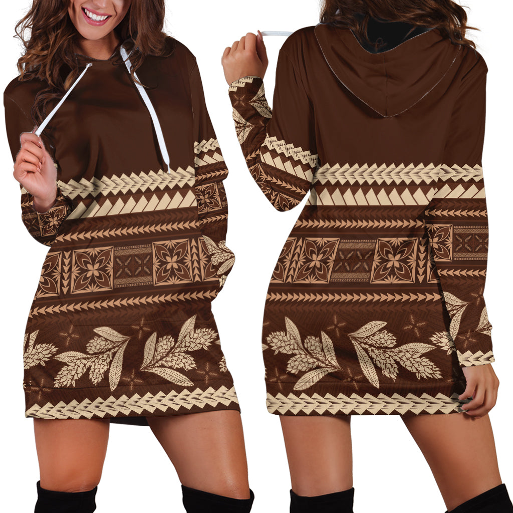 Brown Samoa Siapo Teuila Flowers Hoodie Dress