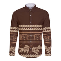 Brown Samoa Siapo Teuila Flowers Long Sleeve Button Shirt
