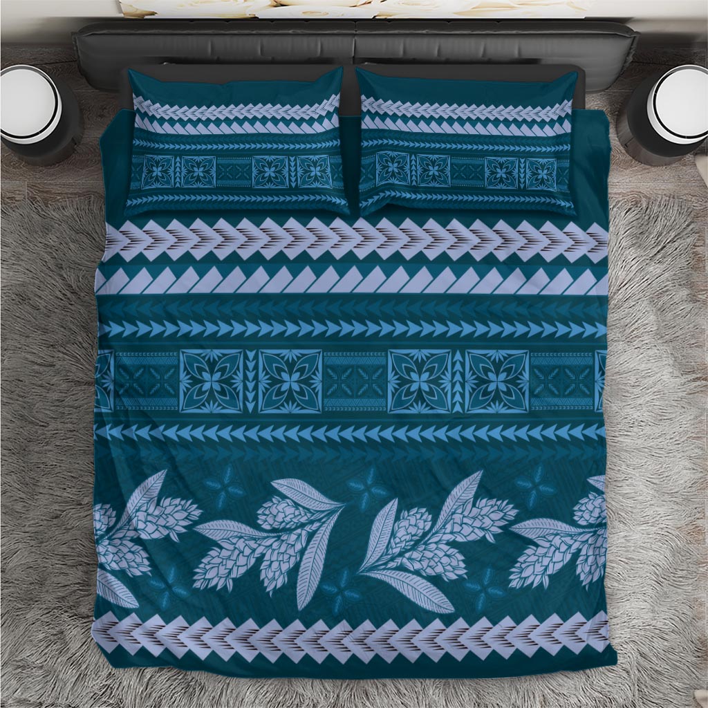 Dark Cyan Samoa Siapo Teuila Flowers Bedding Set