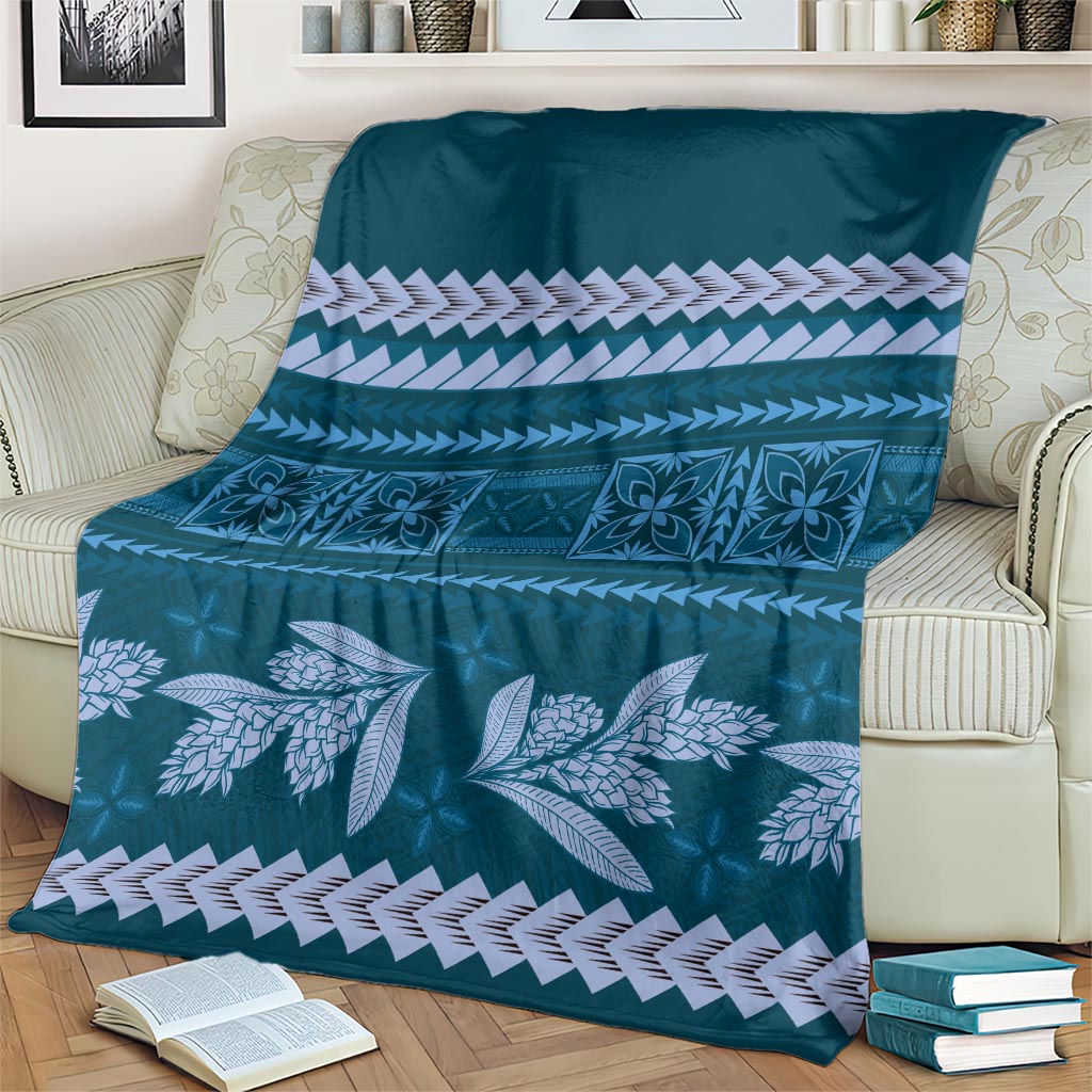 Dark Cyan Samoa Siapo Teuila Flowers Blanket