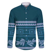 Dark Cyan Samoa Siapo Teuila Flowers Family Matching Long Sleeve Bodycon Dress and Hawaiian Shirt