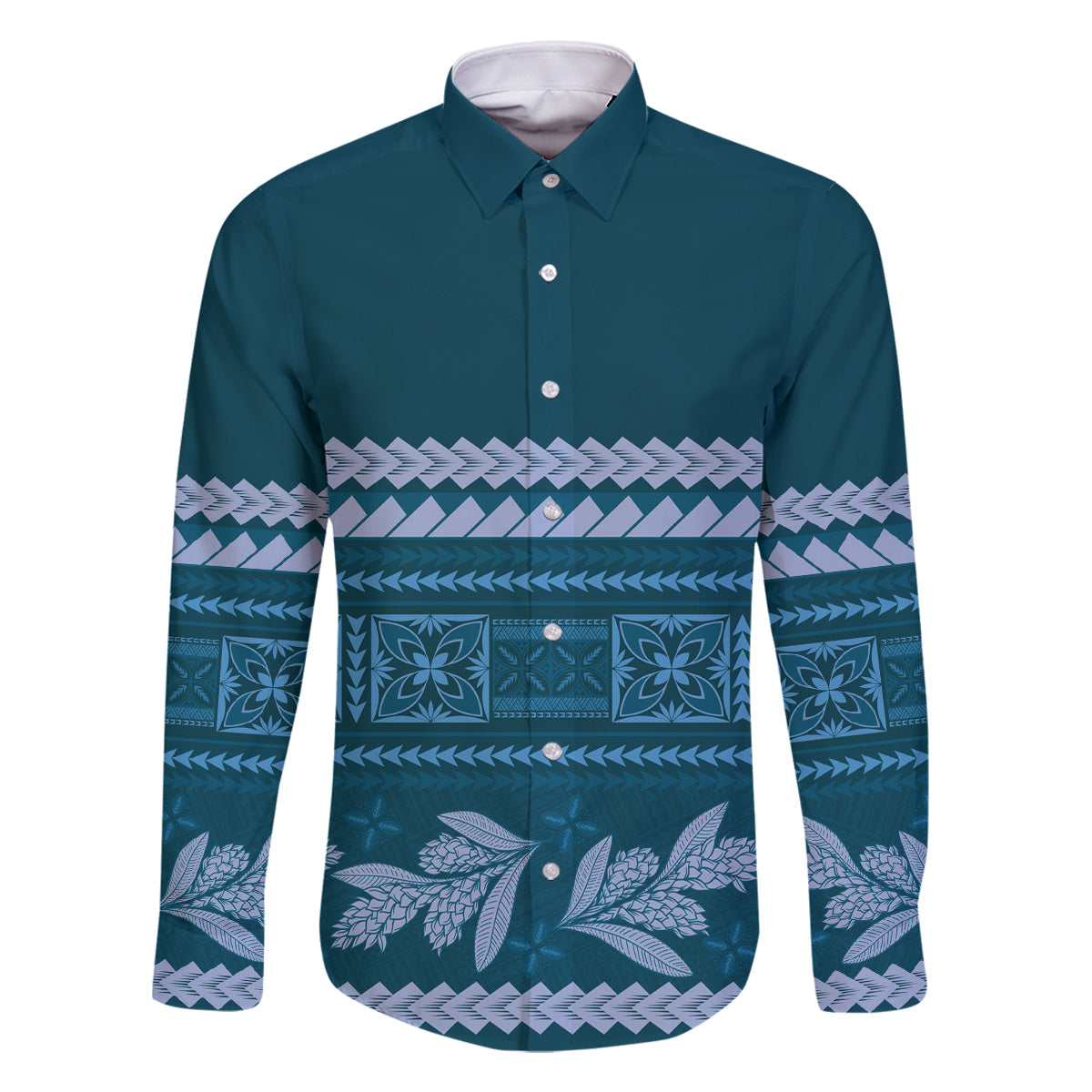 Dark Cyan Samoa Siapo Teuila Flowers Family Matching Mermaid Dress and Hawaiian Shirt