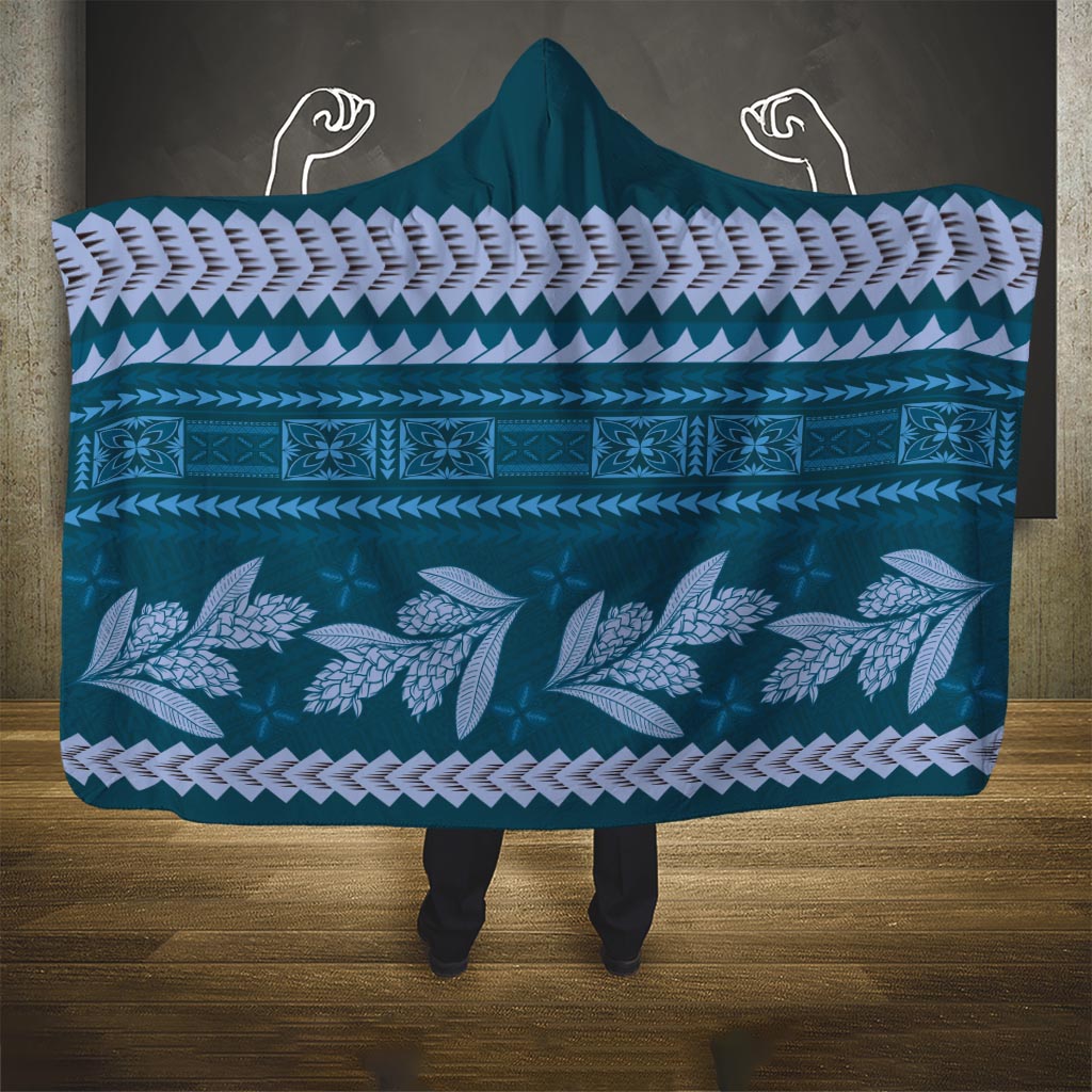 Dark Cyan Samoa Siapo Teuila Flowers Hooded Blanket