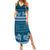 Dark Cyan Samoa Siapo Teuila Flowers Summer Maxi Dress