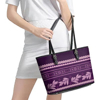 Purple Samoa Siapo Teuila Flowers Leather Tote Bag