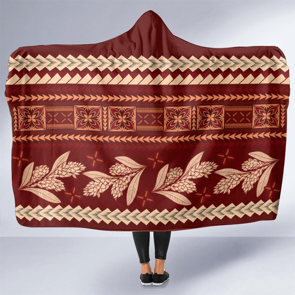 Red Samoa Siapo Teuila Flowers Hooded Blanket LT14 - Polynesian Pride