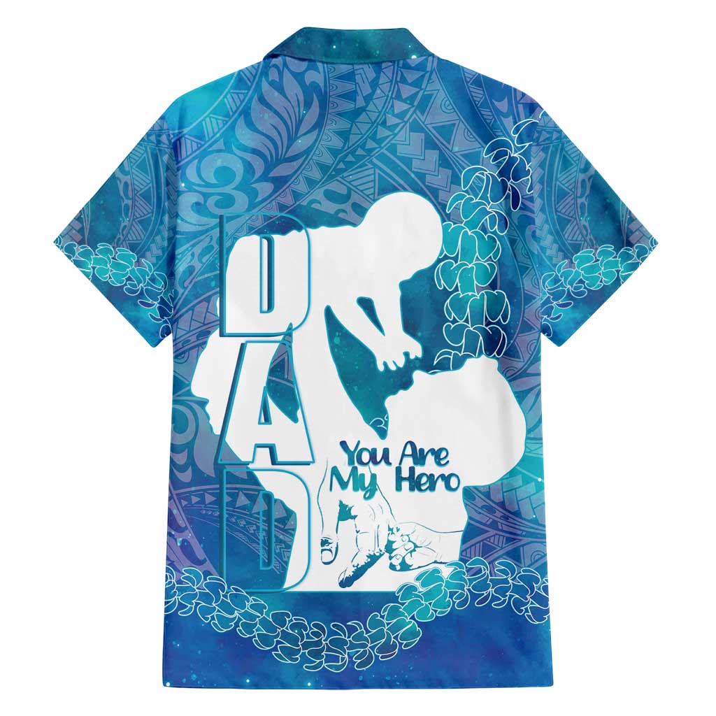 Turquoise Polynesia Father's Day Family Matching Long Sleeve Bodycon Dress and Hawaiian Shirt Dad You Are My Hero LT14 - Polynesian Pride
