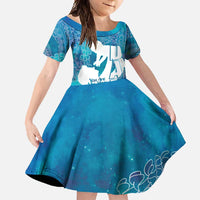 Turquoise Polynesia Father's Day Family Matching Off Shoulder Maxi Dress and Hawaiian Shirt Dad You Are My Hero LT14 Daughter's Dress Turquoise - Polynesian Pride