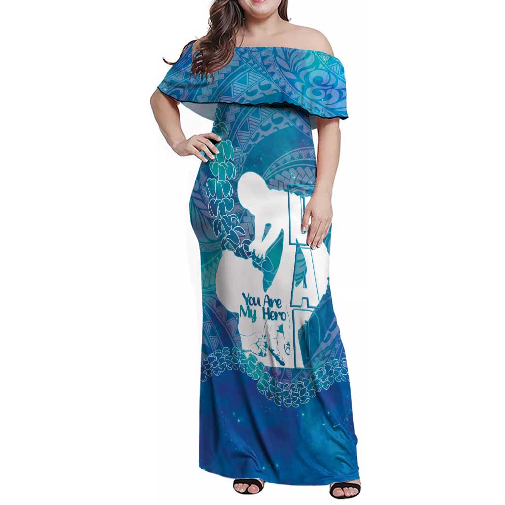 Turquoise Polynesia Father's Day Family Matching Off Shoulder Maxi Dress and Hawaiian Shirt Dad You Are My Hero LT14 Mom's Dress Turquoise - Polynesian Pride