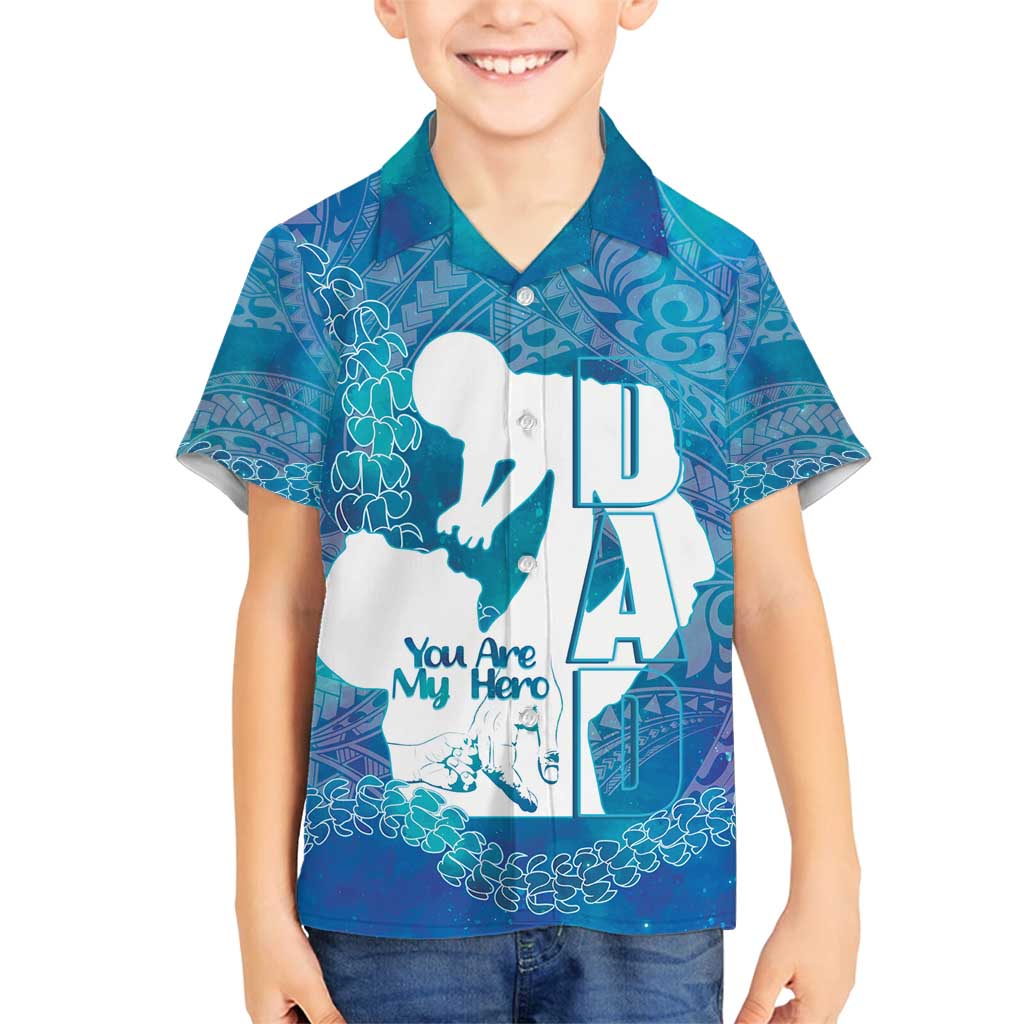 Turquoise Polynesia Father's Day Family Matching Off Shoulder Maxi Dress and Hawaiian Shirt Dad You Are My Hero LT14 Son's Shirt Turquoise - Polynesian Pride