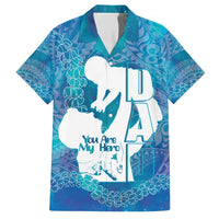 Turquoise Polynesia Father's Day Family Matching Off Shoulder Short Dress and Hawaiian Shirt Dad You Are My Hero LT14 Dad's Shirt - Short Sleeve Turquoise - Polynesian Pride