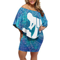 Turquoise Polynesia Father's Day Family Matching Off Shoulder Short Dress and Hawaiian Shirt Dad You Are My Hero LT14 Mom's Dress Turquoise - Polynesian Pride
