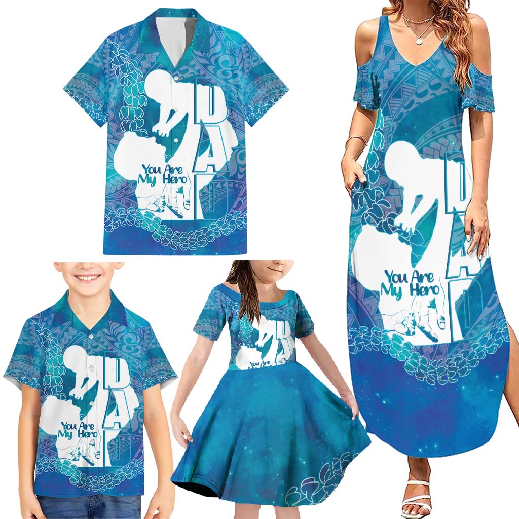 Turquoise Polynesia Father's Day Family Matching Summer Maxi Dress and Hawaiian Shirt Dad You Are My Hero LT14 - Polynesian Pride