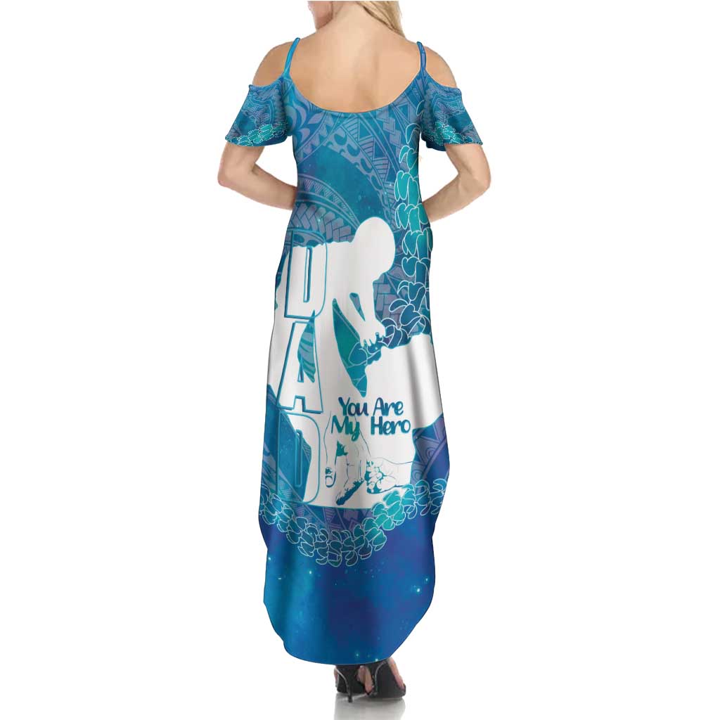 Turquoise Polynesia Father's Day Family Matching Summer Maxi Dress and Hawaiian Shirt Dad You Are My Hero LT14 - Polynesian Pride